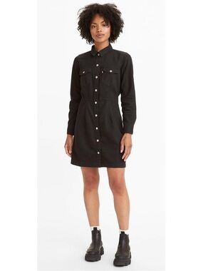 Brand: Levi’s | Ellie Long Sleeved Black Denim Shirt Dress